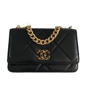 Chanel Lambskin Quilted Chanel 19 Wallet On Chain WOC Black